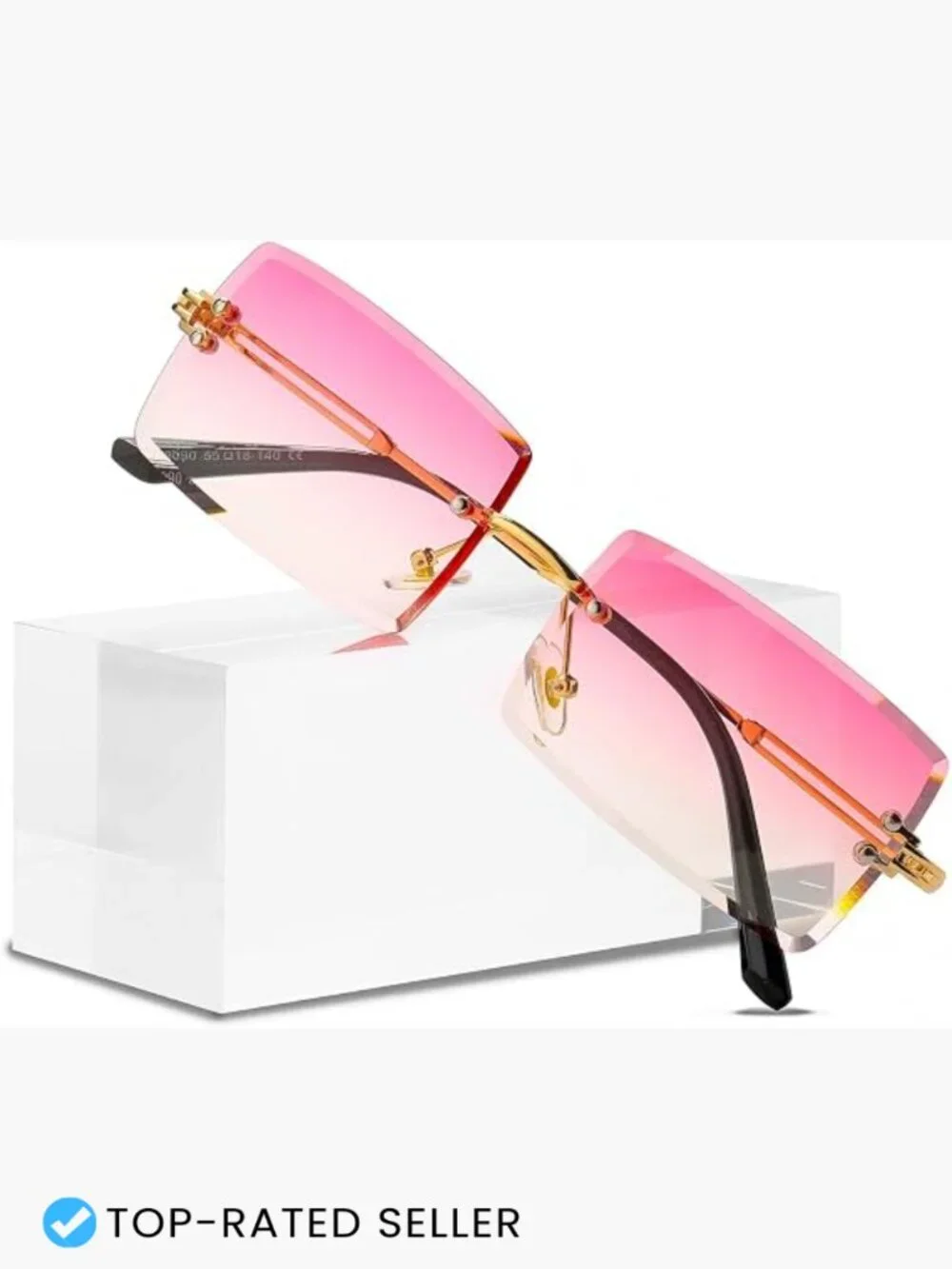 Rimless Rectangle Sunglasses Y2K Retro Frameless Eyewear Gradient Lens Square